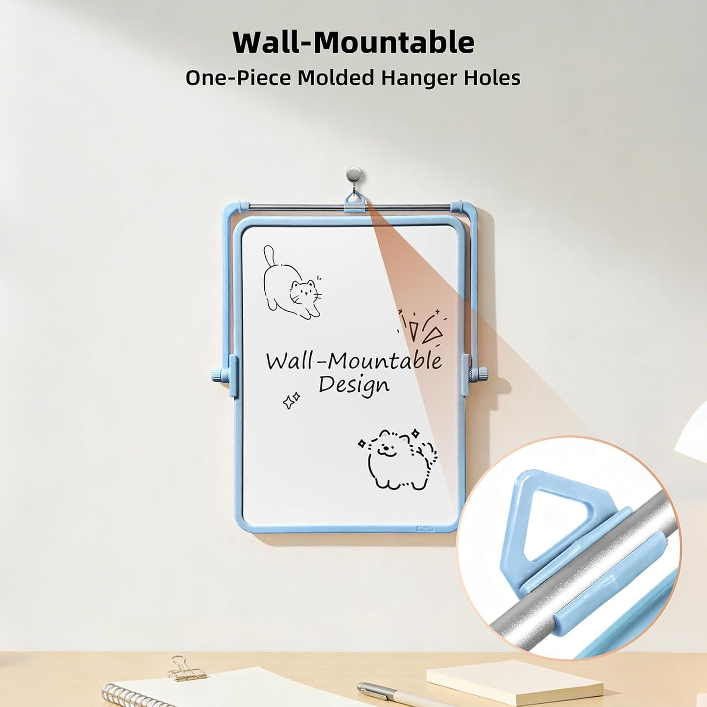 Colorful Dry Erase White Board 8.3x11in, Magnetic Desktop Board with Stand, 2 Markers (Eraser Head), 4 Magnets - Double-Sided Easel for Daily Planning, Memo, Office/Home/School (Blue)