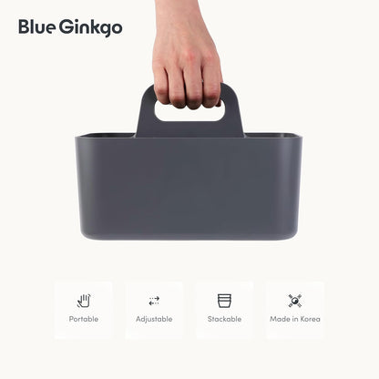 BLUE GINKGO Stackable Organizer Caddy – Korean-Made Portable Tote for Bathroom, Office, Crafts, or School Supplies (Rectangle, White)