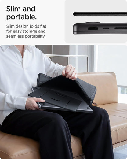 Spigen Slim Fold Portable Laptop Stand Keyboard Riser Foldable Ergonomic Angle Lift Anti-Slip Compatible with MacBook Neo, MacBook Air, MacBook Pro 11"-16" and iPad/Air/Pro and More - Black (LD201-S4)