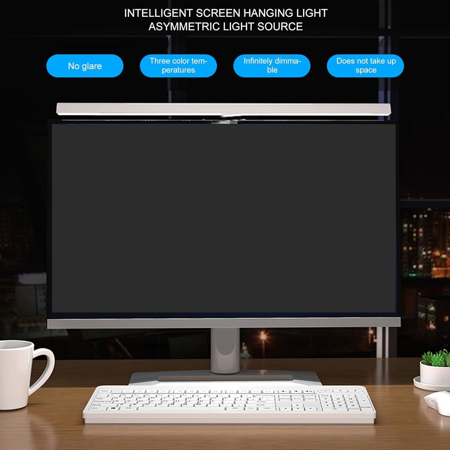 Computer Monitor Light Bar, Touch Control Adjustable E Reading USB Powered Lamp, No Glare Eye Caring LED Screen Monitor Light Bar, for 0.6 Inches to 1.6 Inches Laptops (White)