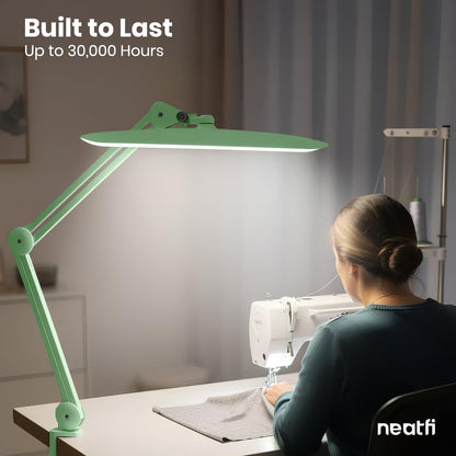 Neatfi XL 2200 Lumens 24W LED Desk Lamp – Shadow-Free Task Lighting | 4-Level Dimming | Home Office & Crafts Use | 20-Inch Wide Head (White, Non-CCT with Clamp)