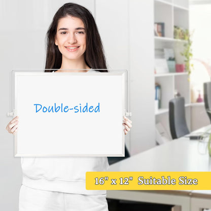 Dry Erase Magnetic White Board, 16" x 12" Double-Sided Desktop Whiteboard with Stand, Portable Small Whiteboard Set for Drawing, Office, Home