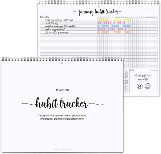 321Done Habit Tracker Calendar, Made in USA - 12 Months Wall Hanging Productivity Journal 8.5x11, Spiral Binding Undated Motivational Monthly Planner to Track Habits and Goals