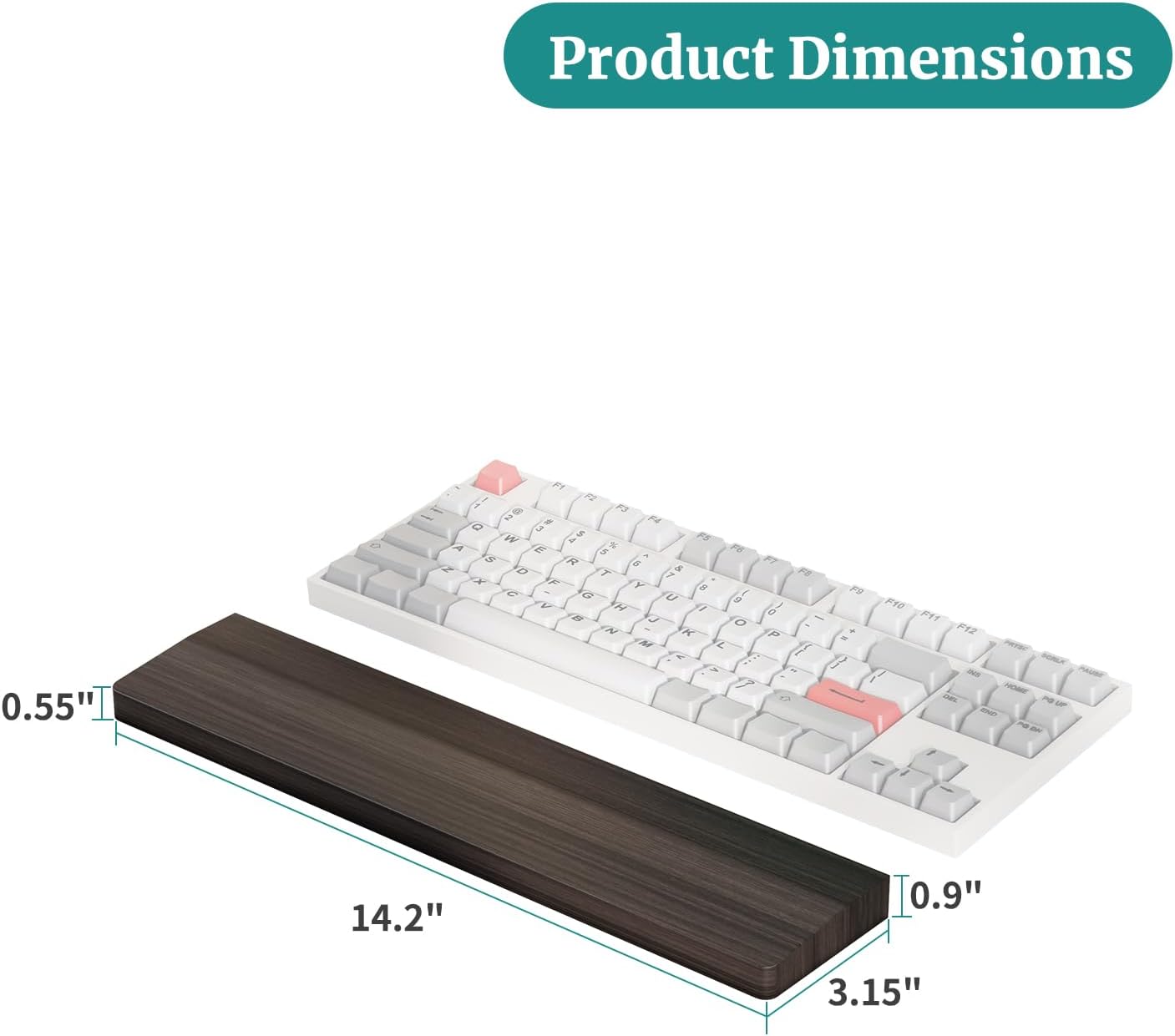 Wooden Wrist Rest, 11.8-inch Length and 22mm Thickness for Small Keyboard, Bamboo Wood Palm Rest, Ergonomic Design for Mechanical Gaming Keyboard