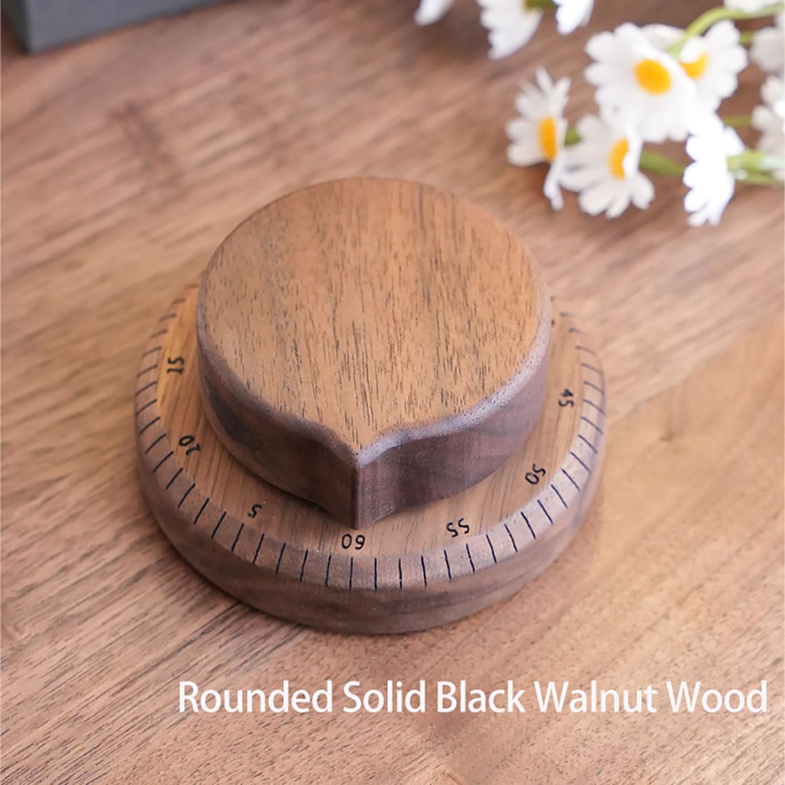 Walnut Wood Kitchen Timer – 60 Minute Mechanical Countdown, Wooden Cooking Timer for Baking, Study & Home (8cm)