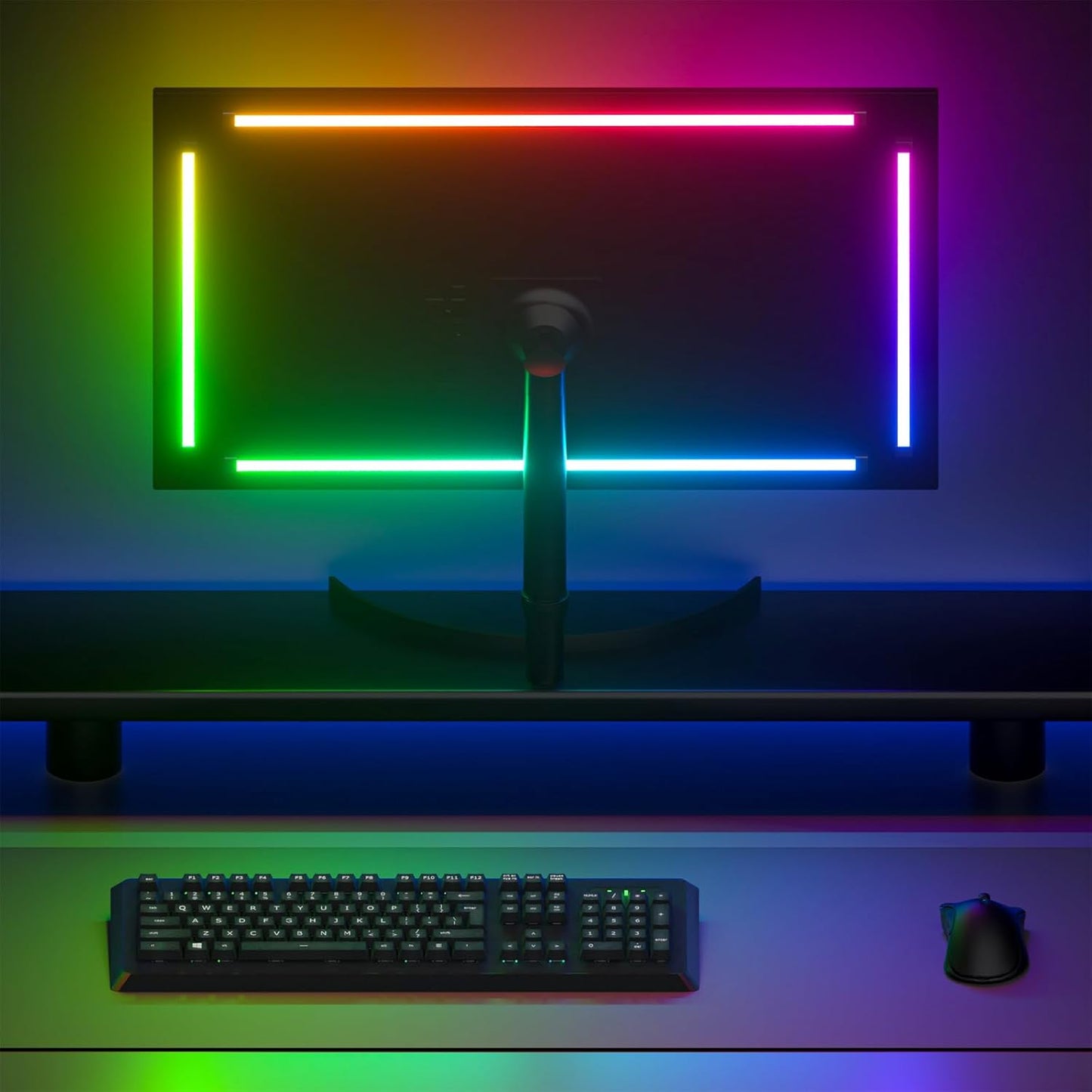 Monitor LED Backlights, 4-Side 24-32inch LED Strip Light Sync with Screen Color/Music, Computer Light Bar Behind Screen, for PC/Mac, LEDs for Desk Gaming, USB Interface (4-Side 27inch)