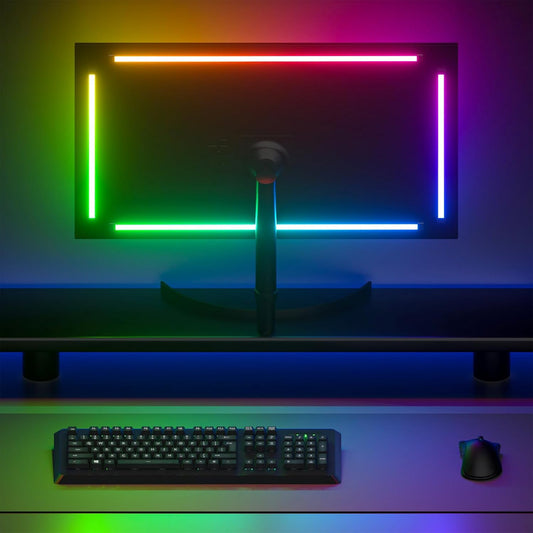 Monitor LED Backlights, 4-Side 24-32inch LED Strip Light Sync with Screen Color/Music, Computer Light Bar Behind Screen, for PC/Mac, LEDs for Desk Gaming, USB Interface (4-Side 27inch)