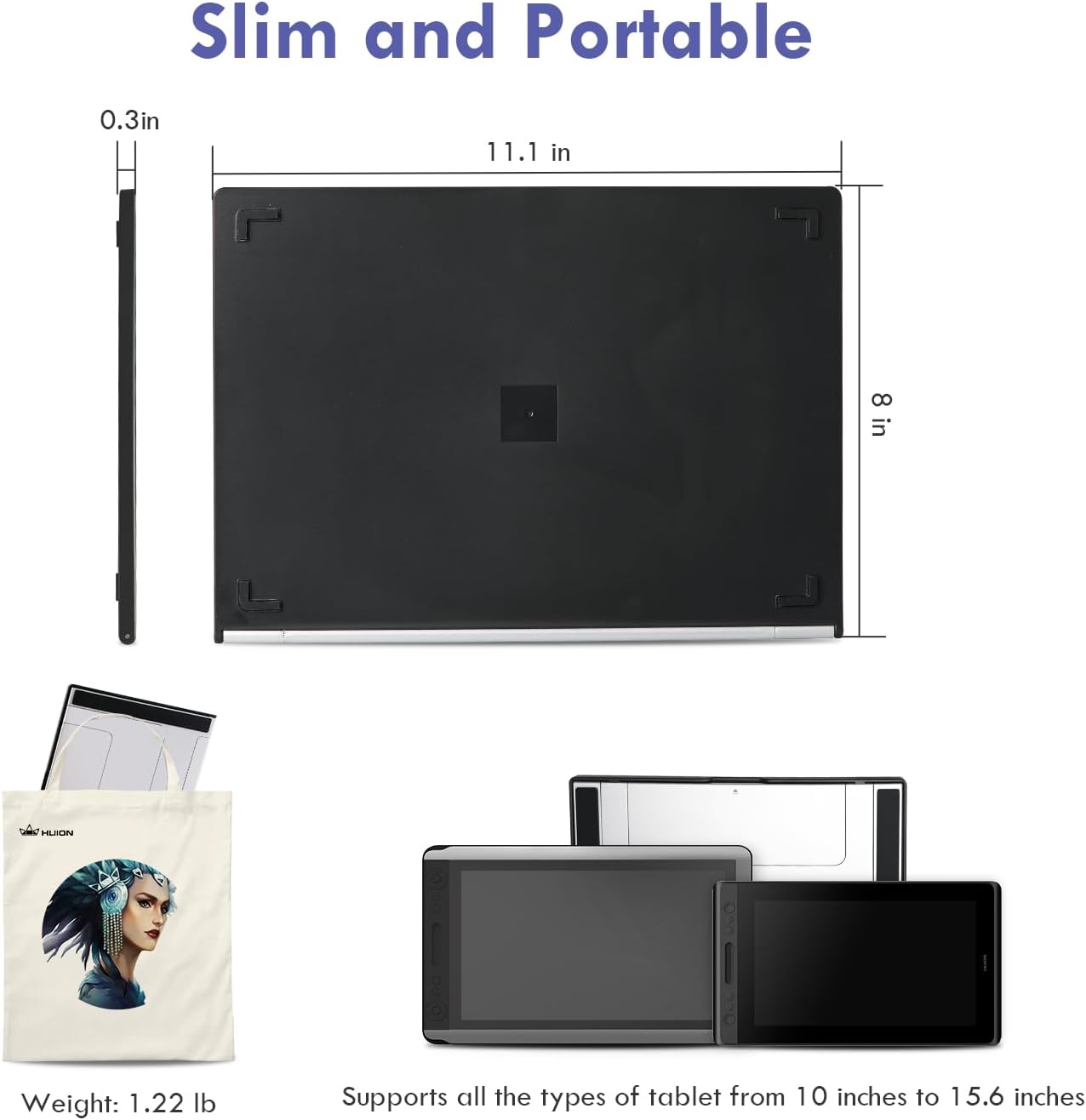 HUION Adjustable Stand Multi-Angle Portable Desk Stand for 10-15.6" Graphics Drawing Monitor Tablet Pen Display, Suitable for Kamvas Pro 12/13/16, Kamvas 12/13/16, iPad Pro, Wacom Cintiq