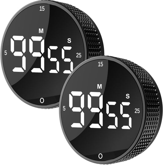 Upgrade Digital Kitchen Timer - Magnetic Countdown Countup Visual Pomodoro Timer with Large LED Display, 3-Preset Times (5, 15, 25), 3 Volume Levels, Ideal for Cooking, Baking and Fitness (1, Tarnish)