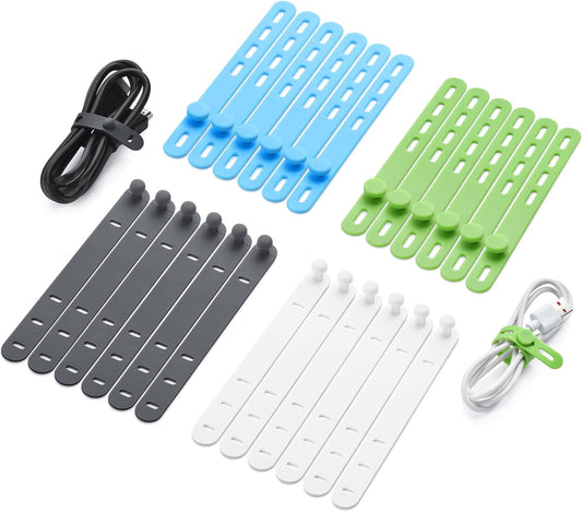 24 Pcs Silicone Cable Ties, Cord Organizer Ties, Cord Ties Reusable, Cord Wrap Cable Organizer 5Inch Cable Management (4 Color) Cbfoeyk