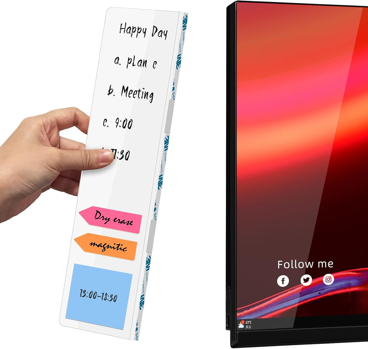Crpich Large Transparent Memo Board – 13.2" x 3.3", 1 Pack Clear Acrylic Monitor Side Panel with 3M Adhesive, Sticky Note Holder for Office Desk
