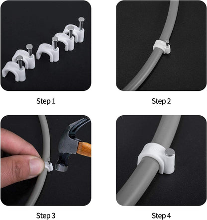 Abnii Cable Clips, 400 Pcs, 4mm 6mm 8mm 10mm, Wire Wall Clips with Steel Nails, Ethernet Cable Clips, Cable Tacks Coax Holder Clips, RG6 RG59 CAT6 RJ45 Cable Cord Clips, White…