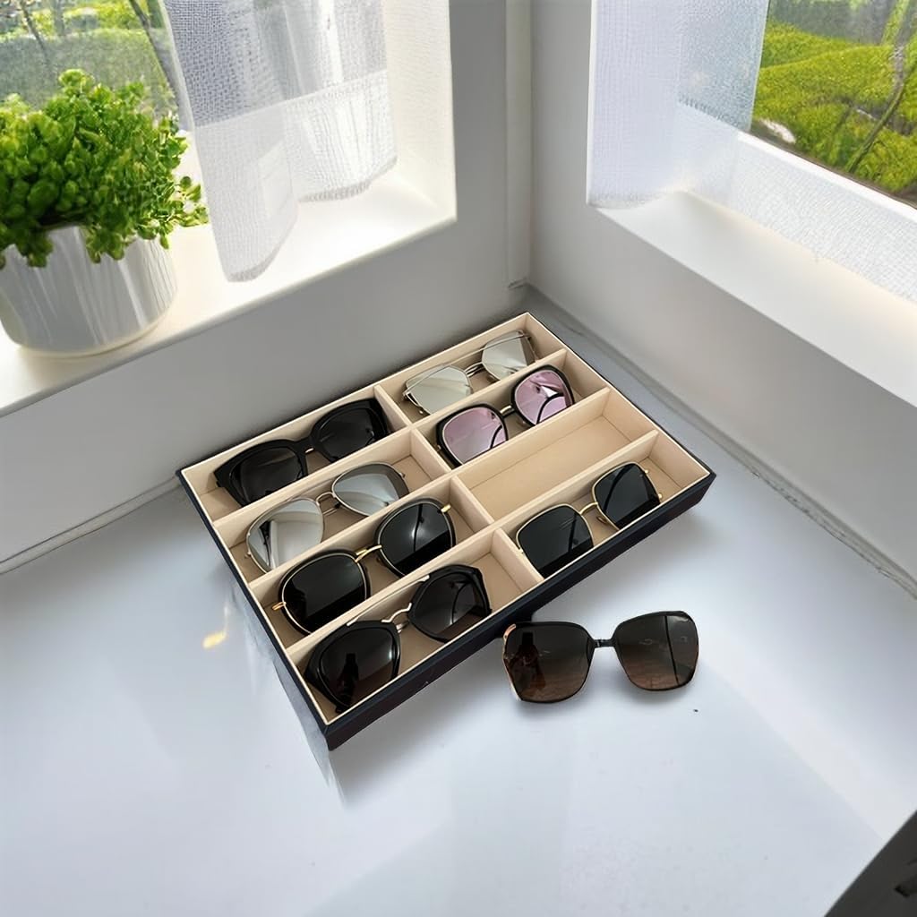 Premium Quality Sunglasses Tray Organizer Display PU Leather Exterior Soft Velvet Liner