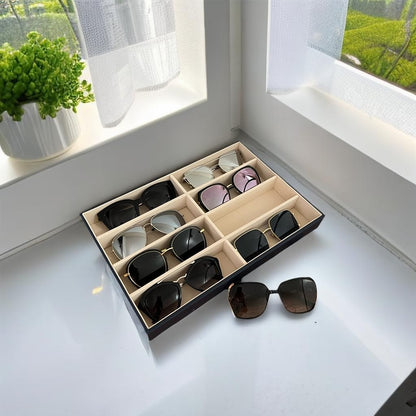 Premium Quality Sunglasses Tray Organizer Display PU Leather Exterior Soft Velvet Liner