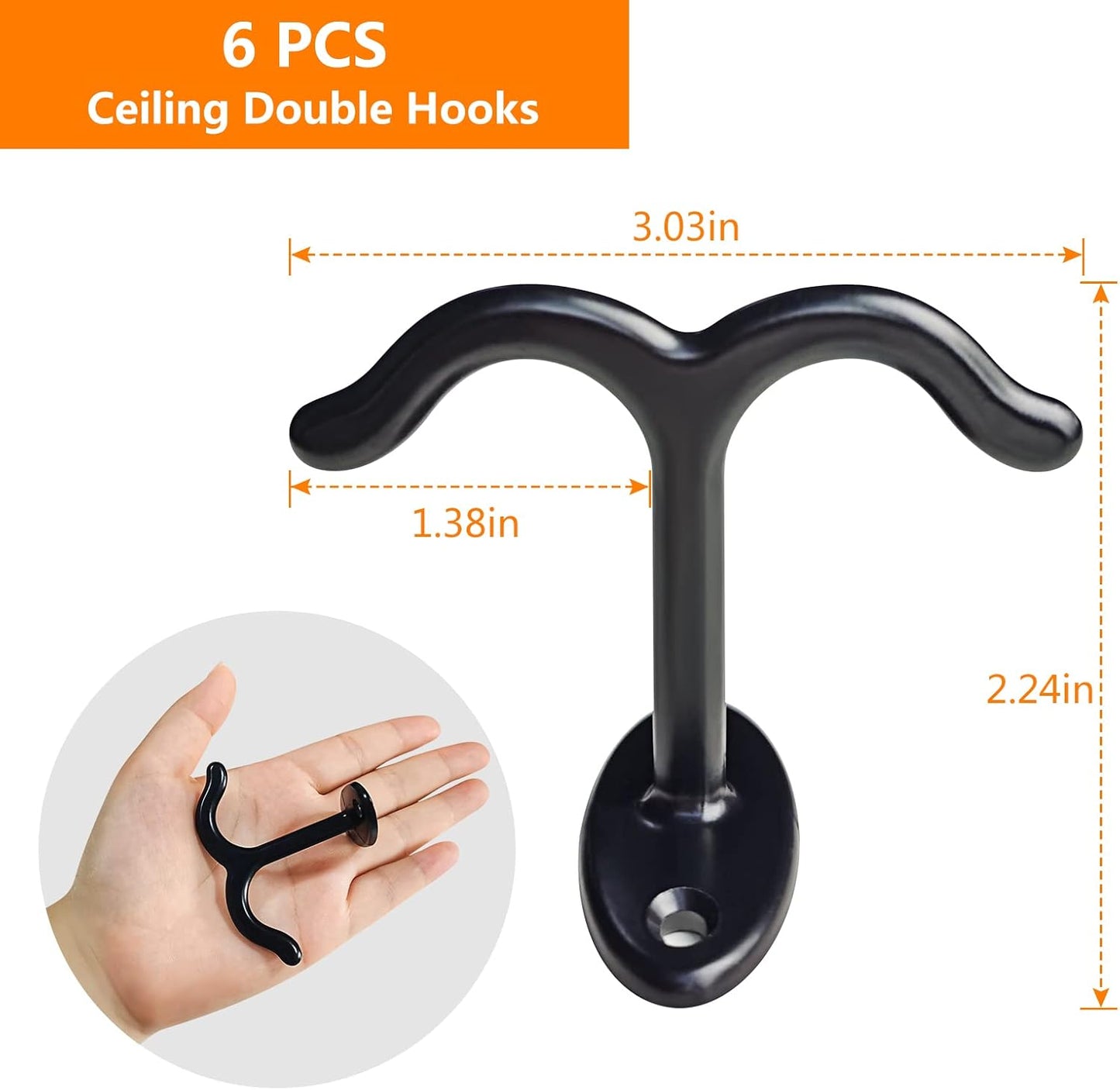 Zinc Alloy Double Prong Ceiling Hooks, 6 pcs Under The Table Coat Hook for Closet Top Bathroom Kitchen Cabinet Garage