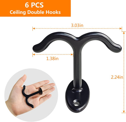 Zinc Alloy Double Prong Ceiling Hooks, 6 pcs Under The Table Coat Hook for Closet Top Bathroom Kitchen Cabinet Garage