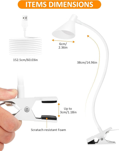 Clip on Light LED Reading Light for Books in Bed, Eye Care Dimmable Reading Lamp 3 Color & 10 Brightness Levels Flexible Clip on Lamp Reading Light for Bed Headboard Bedside Dorm Desk Table - Black