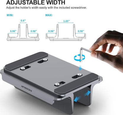 YICOSUN Dual-Slot Aluminum Vertical Laptop Stand for Desk - Adjustable Width Dock for MacBook, Surface, Samsung, HP, Dell up to 17.3 inches - Space-Saving & Protective Design - Gray