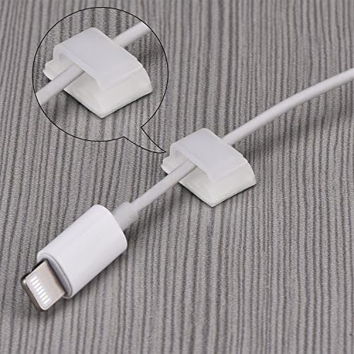 Hicarer 100 Pcs Adhesive Cable Clips Wire Clips Management Wire Cable Holder Clamps Tie Cord Holder for Car Outdoor Wall String Lights Desk Home Office(Small, White)