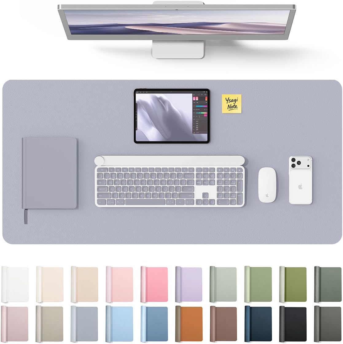 YSAGi Large Extended PU Leather Desk Pad Protector – Non-Slip Waterproof Desk Mat for Office & Home, Easy Clean Mouse Pad & Laptop Writing Blotter 35.4"x17" Black - Colors A