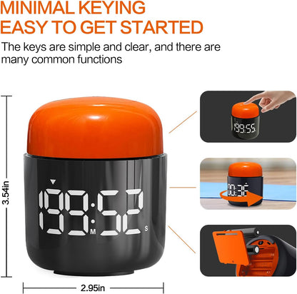 Table Twist Timer, Large LED Display Stopwatch, Silent & Loud Alarm, 199 Minute Countdown & Up, Vintage Night Light, for Kitchen Cooking Meeting Teacher Classroom Office Yoga Fitness Games (Orange)