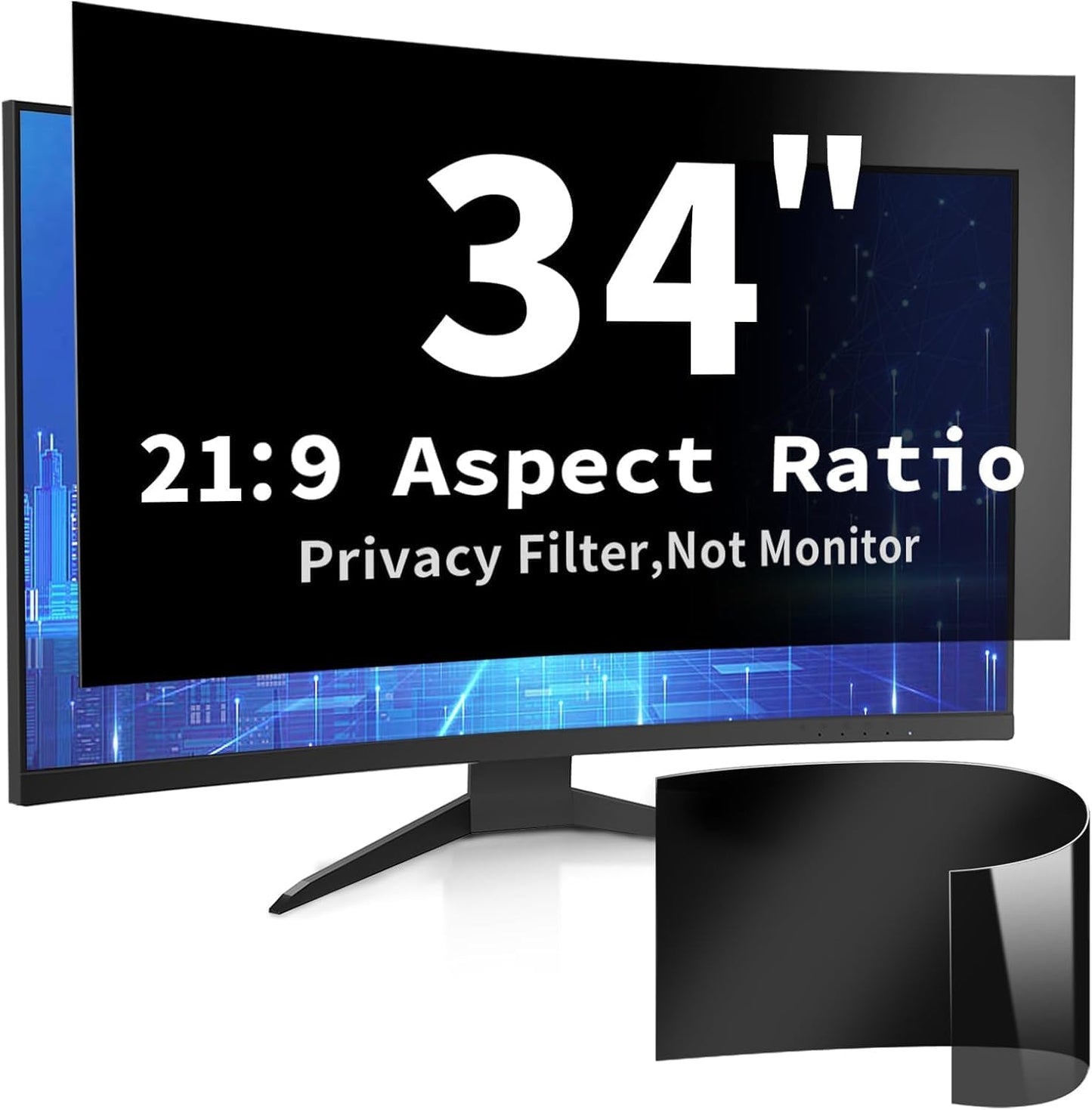 2 Pack- 27 Inch Curved Computer Privacy Screen Filter for 16:9 Widescreen Computer Screen Protector Computer Screen Privacy Shield Anti Glare and Blue Light