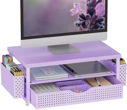 gianotter Monitor Stand Riser, Office Desk Shelf Organizer, Desk Organizer with Drawer and Pen Holder, 2-Tier Computer Stand, Office Organization (Ink)