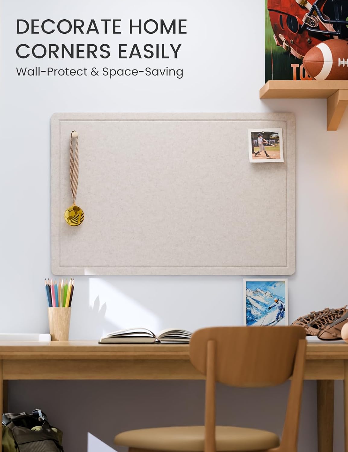 Fluxynara Bulletin Board, 23.6" x 17.5" Cork Board Alternative with 12 Safe Removable Adhesive Tabs, Foldable Felt Pin Board for Home Office, Classroom, Bedroom,Entryway for Walls—Sage