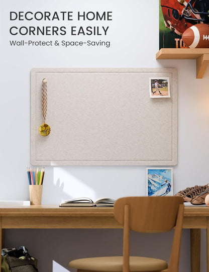 Fluxynara Bulletin Board, 23.6" x 17.5" Cork Board Alternative with 12 Safe Removable Adhesive Tabs, Foldable Felt Pin Board for Home Office, Classroom, Bedroom,Entryway for Walls—Sage