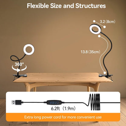 Skymore Clip on Light -3 Color Modes&10 Brightness LED Reading Desk Light with Clamp Flexible Gooseneck Book Light for Kids' Bedtime Reading, Zoom Meetings, Clip on Table, Headboard, Dorm&Office Use