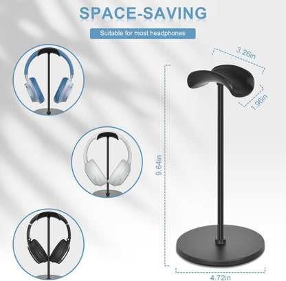 T-fun Headphone Stand, Curved Headset Stand with Aluminum Rod ABS Solid Base Gaming Headset Holder for Desk Headphone Accessories for Organization and Display, Black