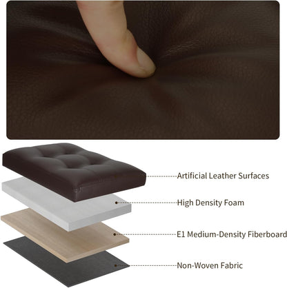 BelugaHelper Storage Ottoman Foot Rest Stool, Foldable Leather Footstool Storage Bench with Thicker Foam Padded Seat. Foot Rest Under Desk for Living Room Bedroom 350 lbs, 17x13x13 in, Brown