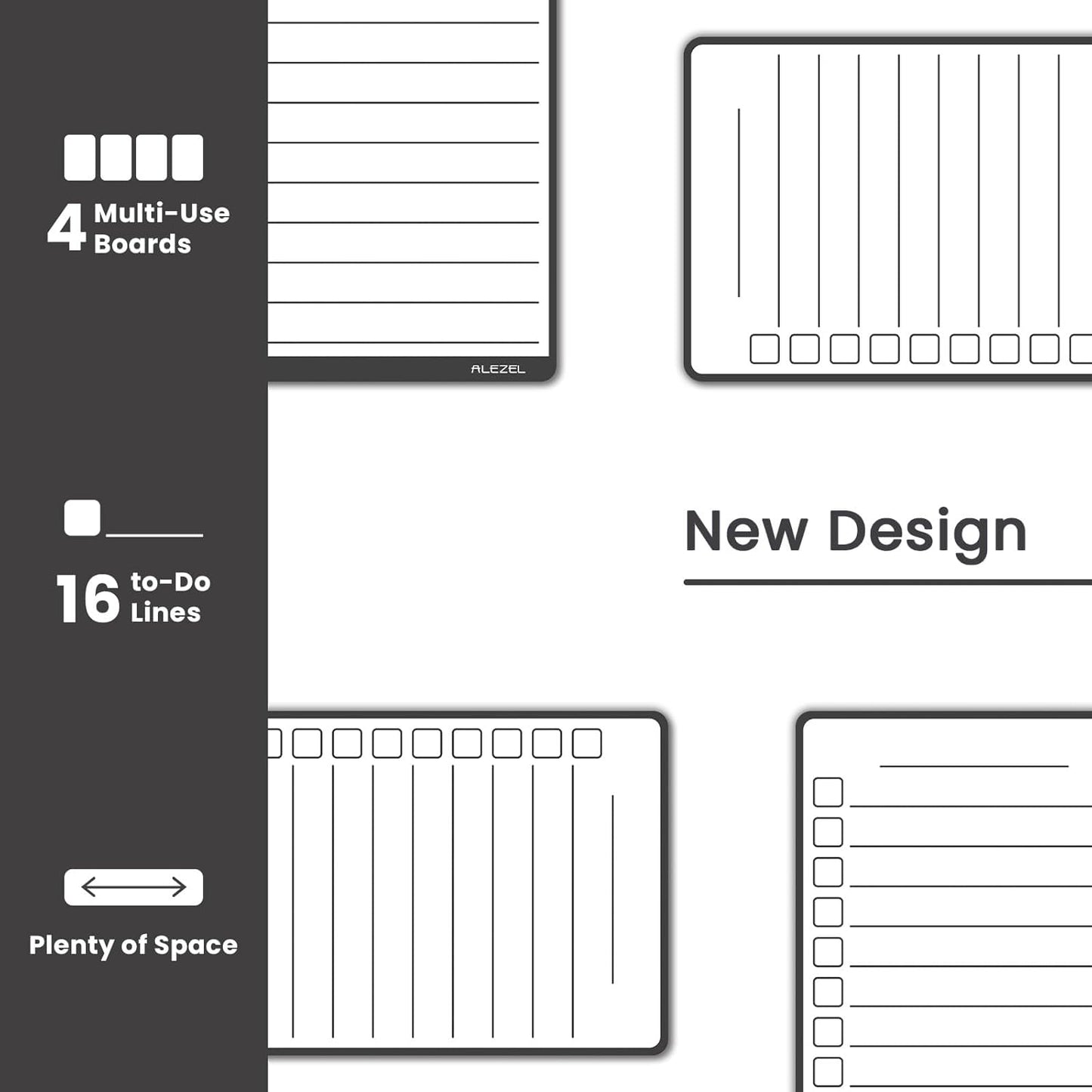 ALEZEL Magnetic to Do List White Board for Fridge, Multifunctional Dry Erase List Board for Refrigerator - Set of 4 Magnetic Grocery List Whiteboards, 4 Markers + Eraser