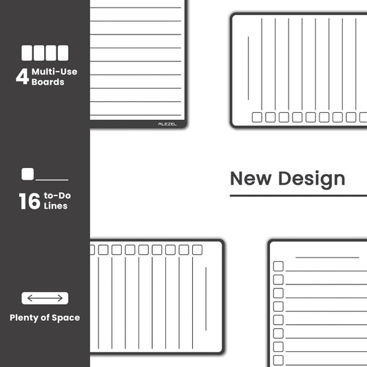 ALEZEL Magnetic to Do List White Board for Fridge, Multifunctional Dry Erase List Board for Refrigerator - Set of 4 Magnetic Grocery List Whiteboards, 4 Markers + Eraser