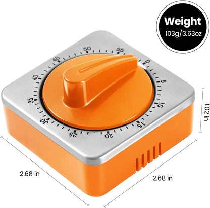Orange Kitchen Timers for Cooking, Chef Cooking Timer Clock with Loud Alarm,100% Mechanical Desk Timer - No Batteries Required - Magnetic Backing, Exquisite Stainless Steel Body - Countdown Reminder
