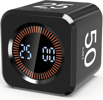 Digital Pomodoro Timer Cube 5/10/25/50min, Visual Productivity Flip Timer for Kids Classroom Desk, Custom Countdown, Silent and Sound Mode for ADHD Study Work Game Kitchen (Pink)