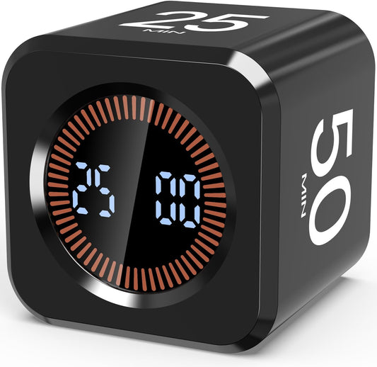 Digital Pomodoro Timer Cube 5/10/25/50min, Visual Productivity Flip Timer for Kids Classroom Desk, Custom Countdown, Silent and Sound Mode for ADHD Study Work Game Kitchen (Pink)