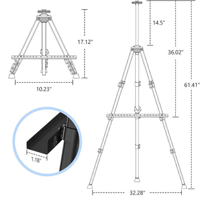 Art Painting Artist Easel Stand, Portable Adjustable Aluminum Metal Tripod Display Easel with Bag, Height from 17 to 66 inch for Table-Top/Floor Drawing and Displaying, Black