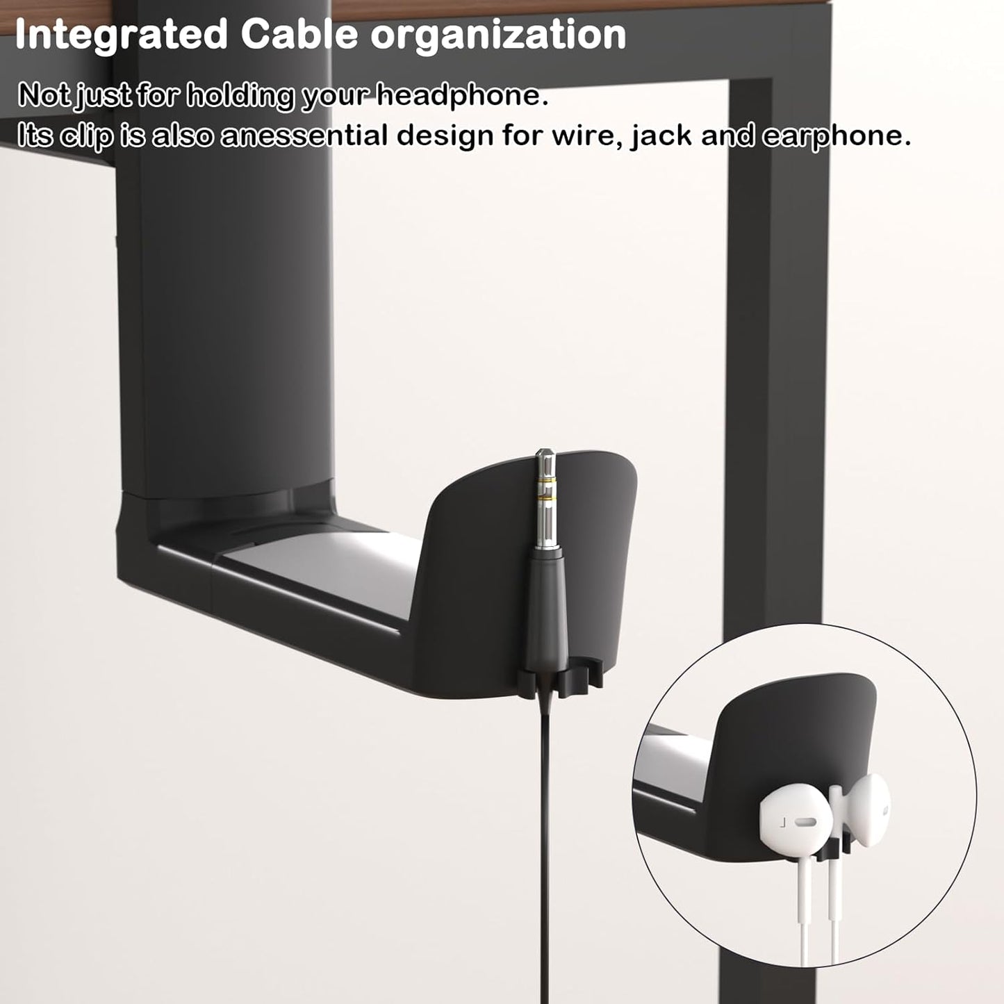 Headphone Hook - Adjustable Clamp-on Headphone Holder, Under Desk Gaming Headset Holder Mount Hook with Rotating Clamp (Black)