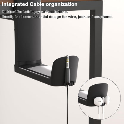 Headphone Hook - Adjustable Clamp-on Headphone Holder, Under Desk Gaming Headset Holder Mount Hook with Rotating Clamp (Black)