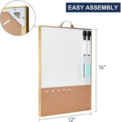 TSJ OFFICE Small Whiteboard Cork-Board - 16" X 12" Portable Aluminum Black Framed Magnetic Dry Erase Board, Small Bulletin Cork Board with Holder for Office, Home and School