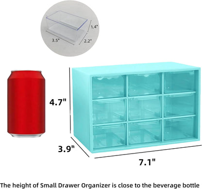 Feadily 2PCS Small Drawer Organizer for Desk, Desktop Drawer Organizer with 9 Clear Drawers, Plastic Desktop Storage Drawers 7.1 Inch x 3 .9 Inch x 4.7 Inch, White