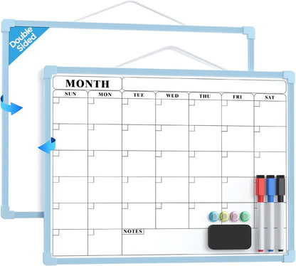 MaxGear Monthly Calendar Dry Erase Board for Wall, 16"x12" Small Hanging Double-Sided White Board, Portable Whiteboard for Planning, Drawing, Memo, to Do List, School, Home, Kitchen, Office