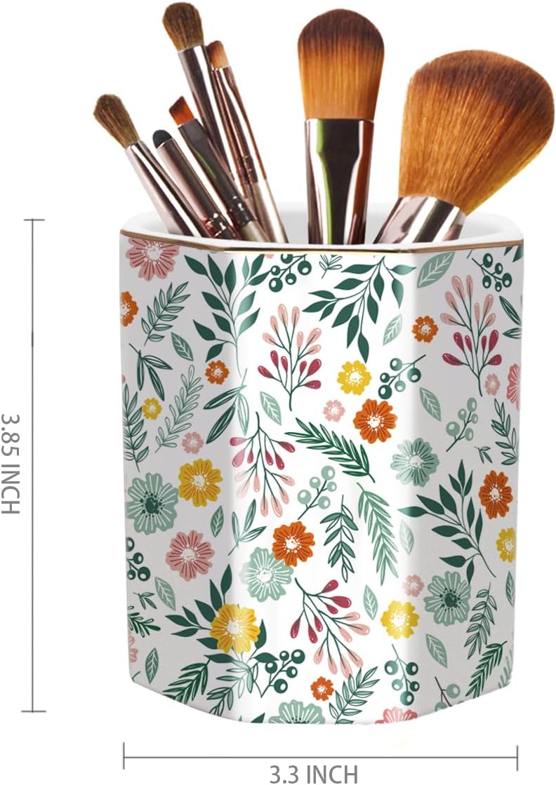 Pen Holder, Pencil Holder for Desk, Marble Desk Organizer Cute, Durable Ceramic Pencil Cup, Decorative Makeup Brush Holder Cup, Stationery Holder for Office, Home, Gray Marble