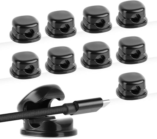 Desk Cord Holder, 9PACK Cord Organizer Clips, Spring-Loaded Cable Management for Nightstand, Car & Office – Premium Adhesive, Easy Access, No Damage, Phone Charger Wire & More, Black