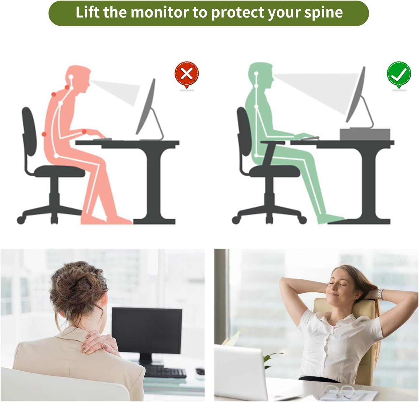 gianotter Monitor Stand Riser, Office Desk Shelf Organizer, Desk Organizer with Drawer and Pen Holder, 2-Tier Computer Stand, Office Organization (Ink)