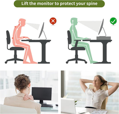 gianotter Monitor Stand Riser, Office Desk Shelf Organizer, Desk Organizer with Drawer and Pen Holder, 2-Tier Computer Stand, Office Organization (Ink)