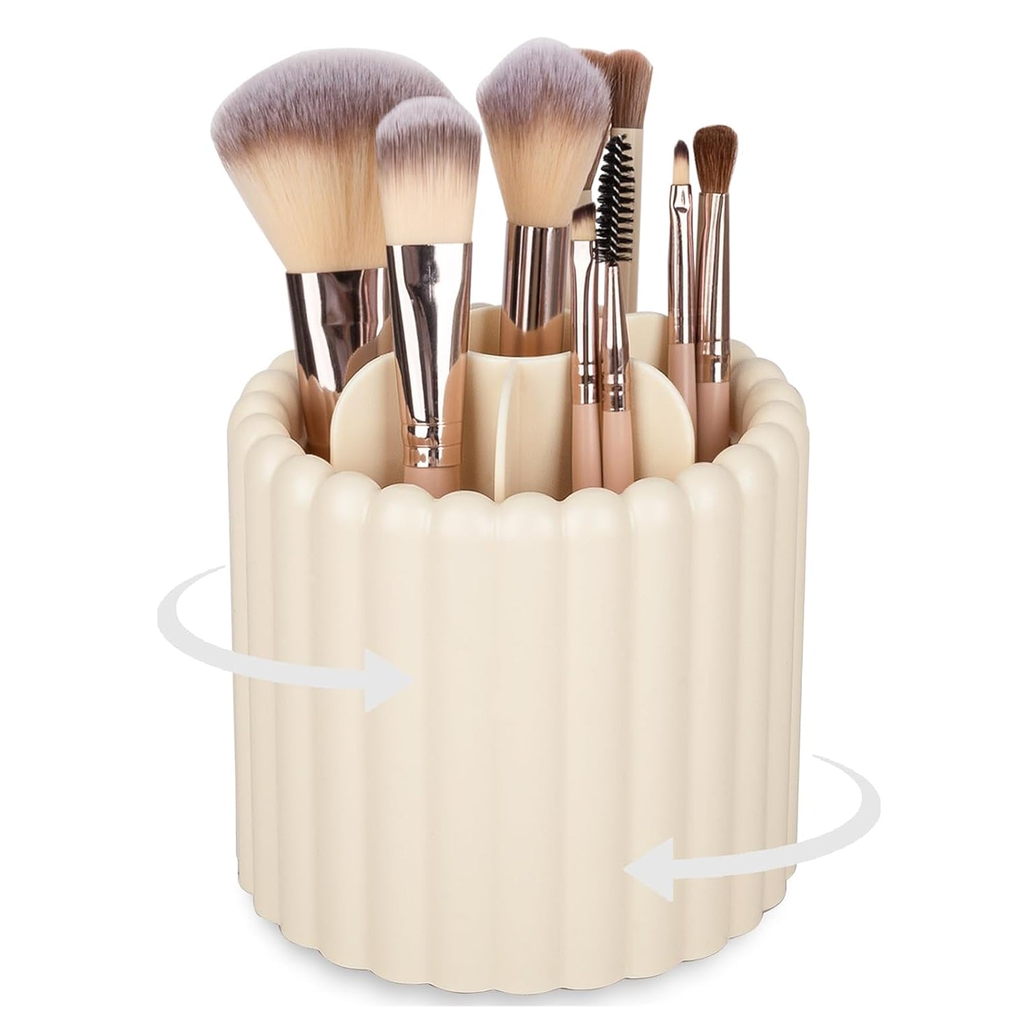 Anyoifax 360 Rotating Makeup Brush Holder 7 Slots Make Up Brush Organizer Removable Spinning Cosmetic Brushes Storage Pen Holder for Vanity, Dresser, Desk, White