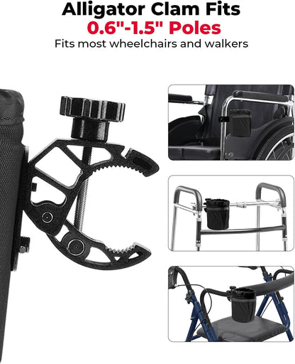 KEMIMOTO Wheelchair Cup Holder, Oxford Fabric Drink Cup Holder with Alligator Clamp for Motorcycle, Walker, Stroller, Scooter, Wheelchair, ATV, Bike, Golf Cart, Black