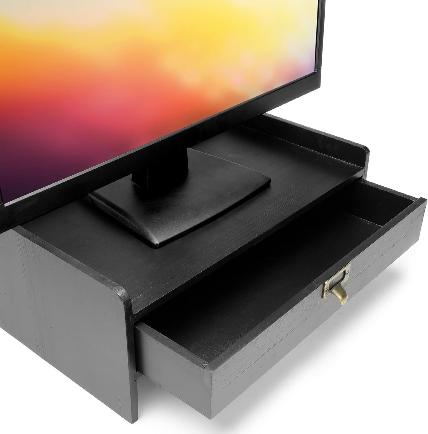 EXCELLO GLOBAL PRODUCTS Wooden Monitor Stand: Includes Drawer for Desktop Organization of Notebooks, Pens, Pencils & Office Supplies (White)